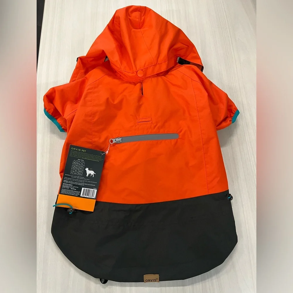 ORVIS dog rain coat/ jacket. All-Season waterproof 3-in-1. Orange, black. M. NWT